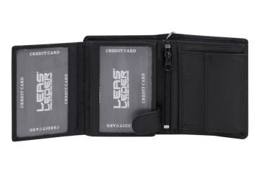 EAS Biker Mini Geldbörse mit Riegel und Kette extra dünn im Hochformat, flaches Portemonnaie mit RFID Schutz Folie mit Geschenk Box Echt-Leder, schwarz